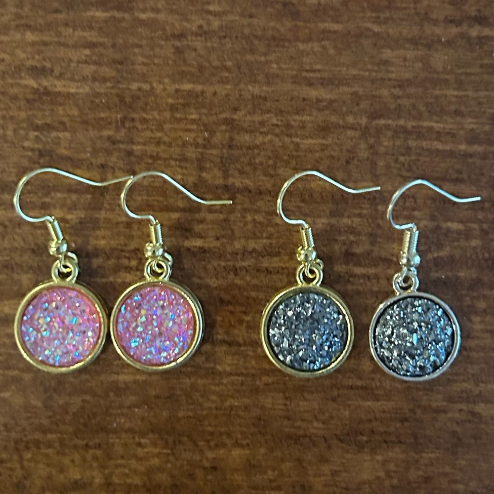 Simulated Druzy Dangle Earrings-2 Pairs